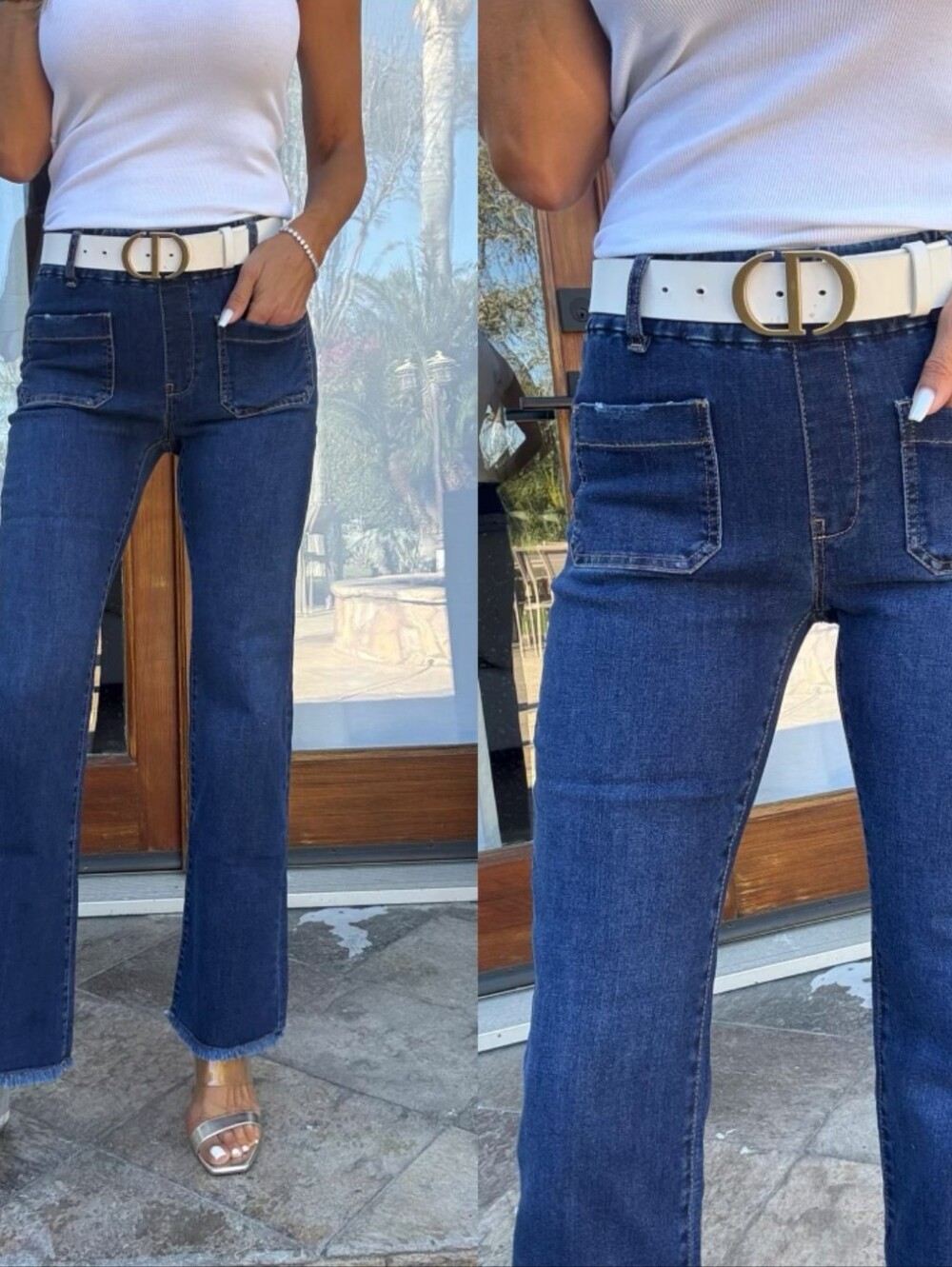 Bevy Flog Jerome Flare Fray Hem Pull On Dark Wash Comfy Soft Denim Jeans Size 30